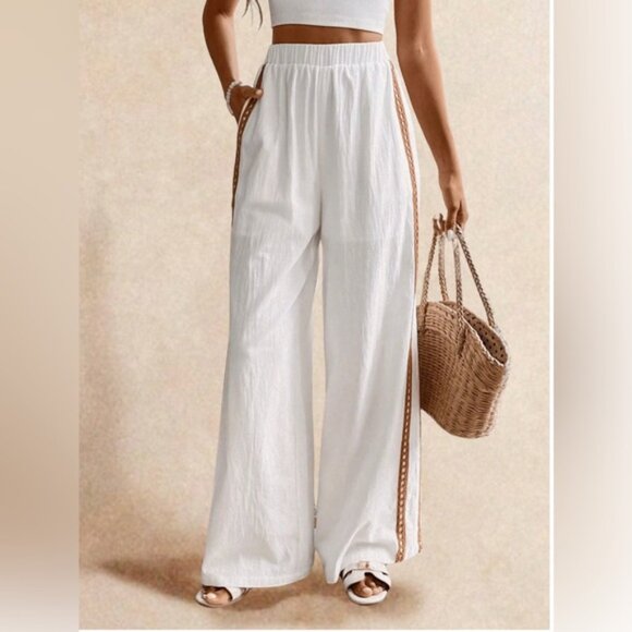 Embroidered Pocket Eye Pattern Cotton Wide Leg Pant - Picture 11 of 15